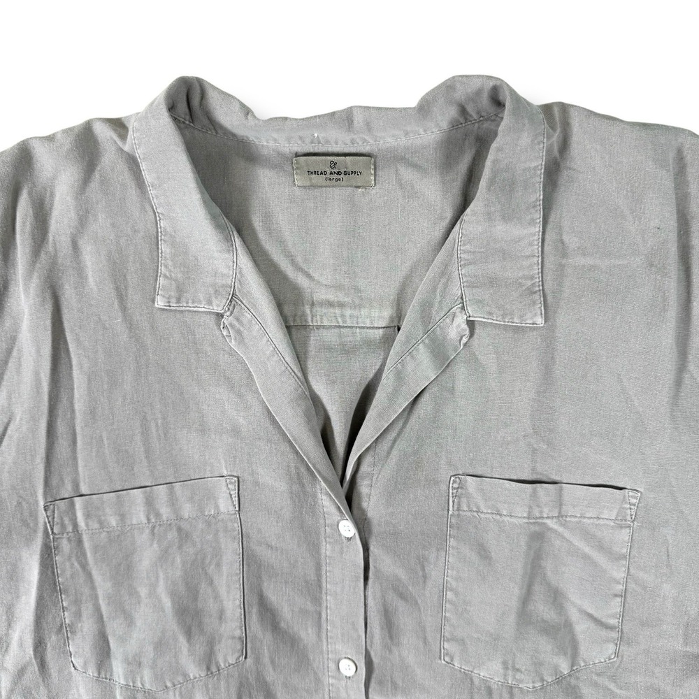 Thread & Supply Womens Shirt Short Sleeve Button Up Pockets Linen Blend Sz Large
